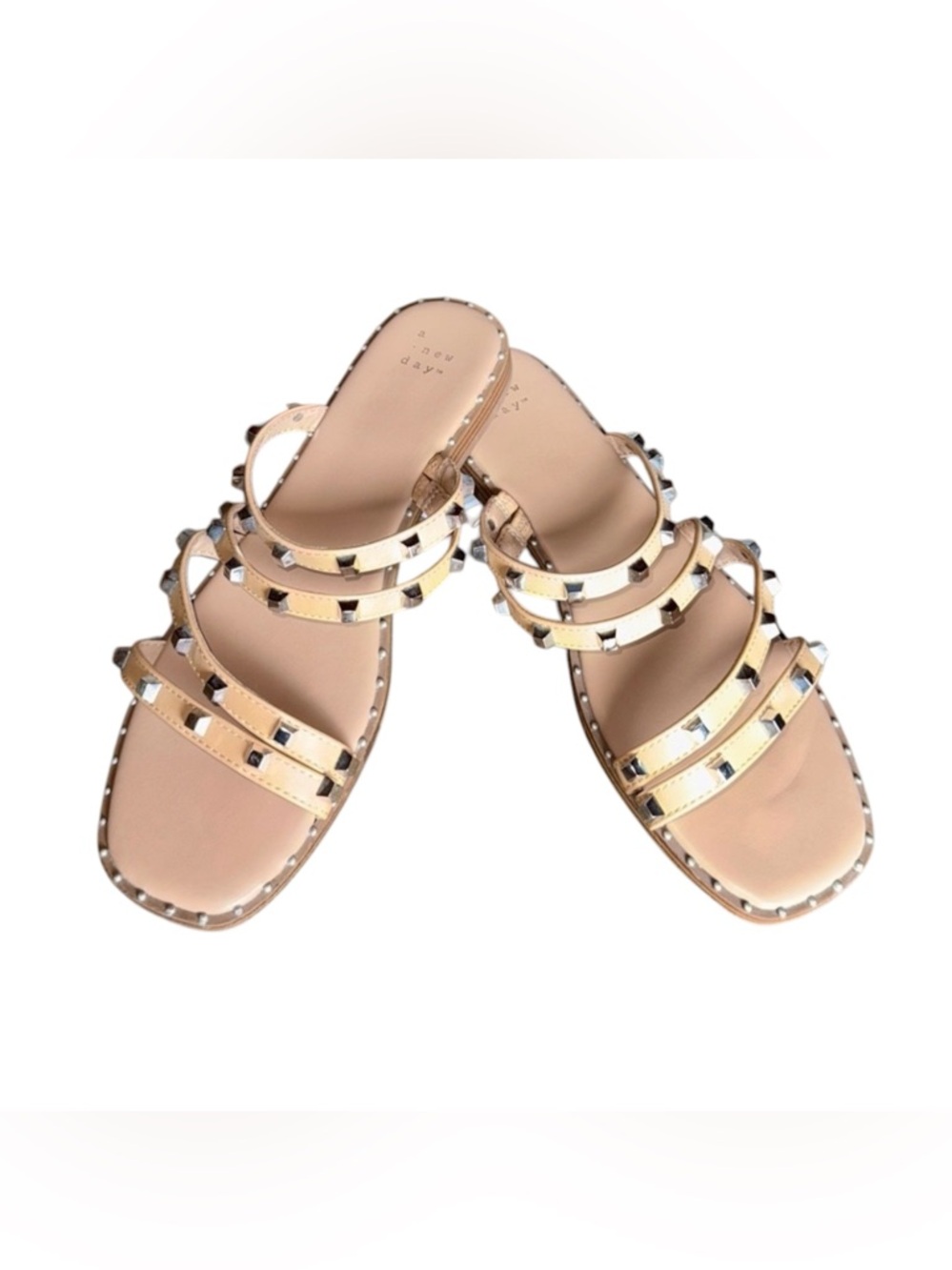 Hollis Embellished Slide Sandals by A New Day Tan Nude Slip On Size 9.5